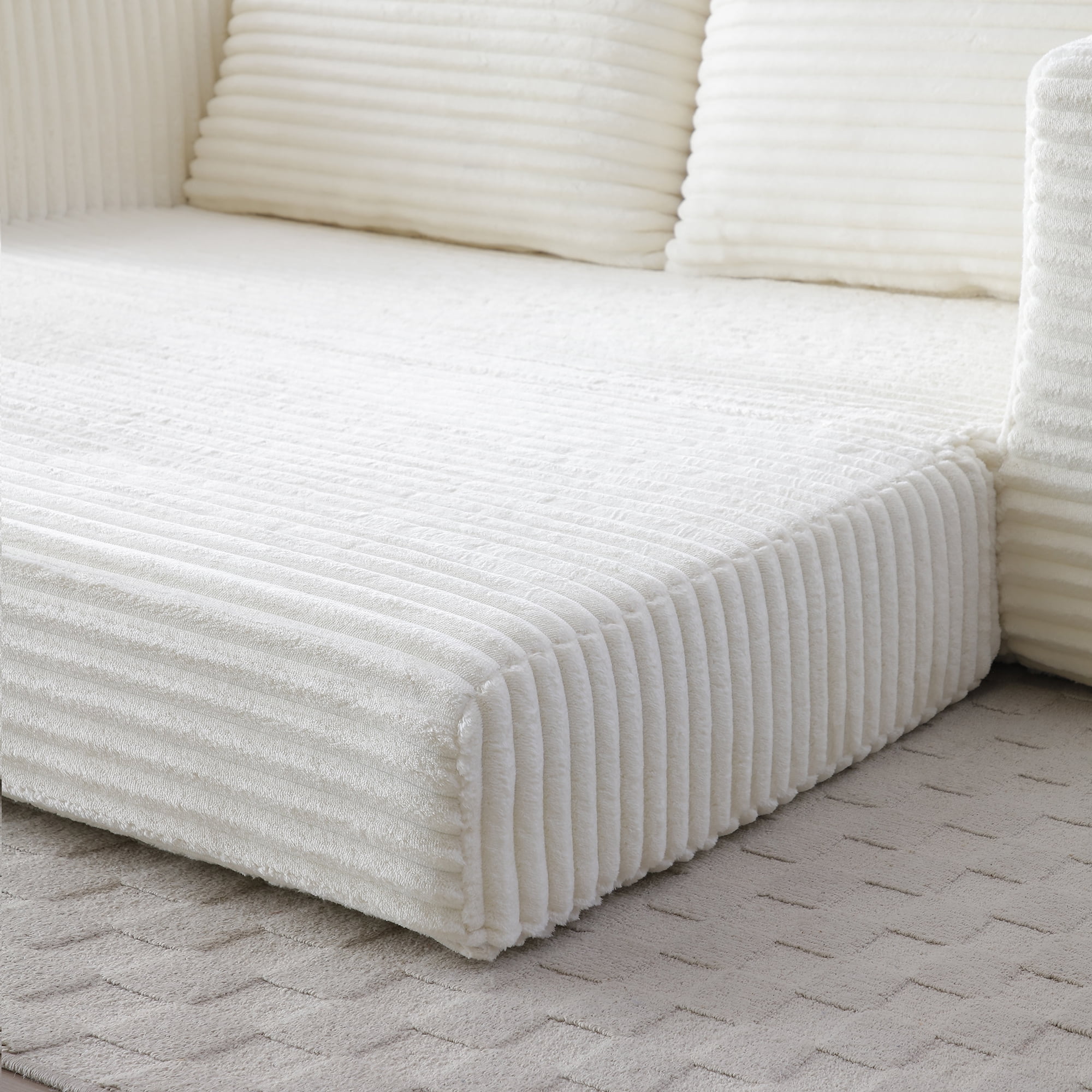 Memory Foam Cloud Loveseat Sofa, 2 in 1 Convertible Folding Couch Bed with Pull-Out Sleeper, No Assembly Compressed Corduroy Floor Lounge Sofa for Apartment, Office, Bedroom, Living Room, Beige