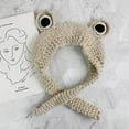 thumbnail image 2 of Dibujos Animados lindo Rana punto sombrero invierno cálido cráneo gorra Beanie Beige Zulema Sombrero de punto tejido de ojos de rana, 2 of 7
