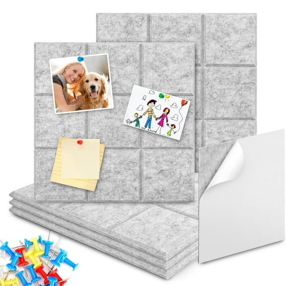 Felt Bulletin Board, TSV Large Felt Board Tiles for Wall with 30 Push Pins, DIY Felt Pin Board for Office Classroom Decor - 11.8 x11.8"