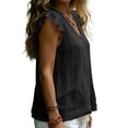 thumbnail image 6 of Aboser Womens Cotton Linen Tank Tops Y2k Flutter Sleeve Shirts Summer Casual V Neck T Shirt Solid Color Sleeveless Tanks Loose Fits Beach Vacation Tshirts, 6 of 9