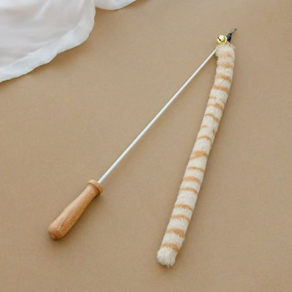 Lovely Caves Retractable Fuzzy Tiger Tails Teaser Wand Cat Toy with Bell, White