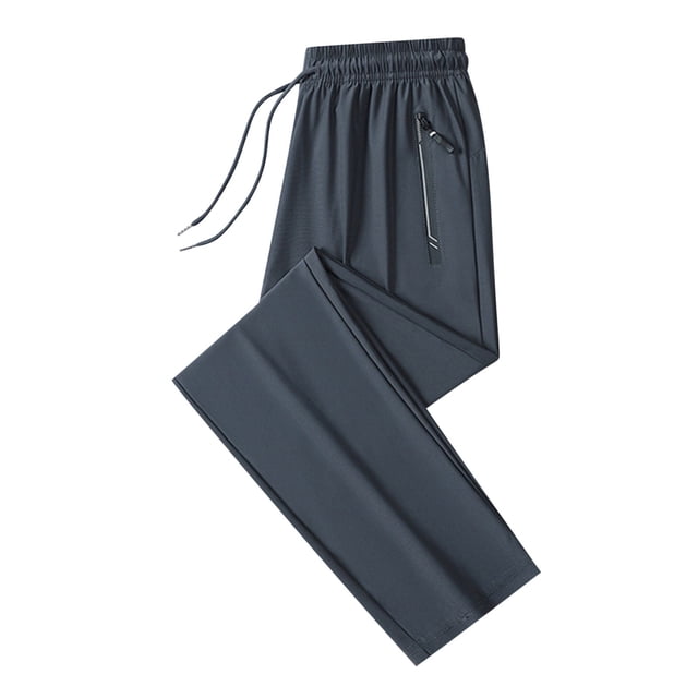 Plebaso Mens Athletic Pants Elastic Waist Drawstring Lightweight Running Trousers with Zipper Pockets