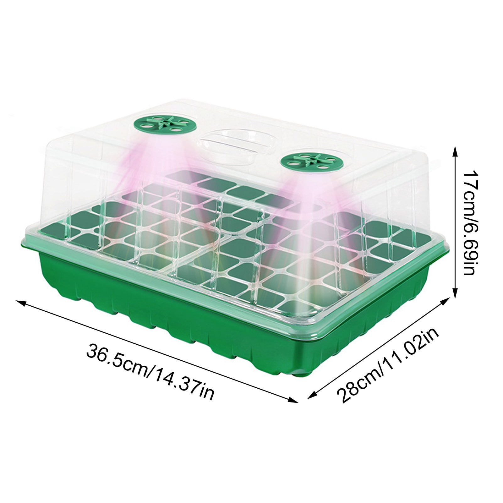 OIUR Plants Nursery Box Seeds Starter Tray with Humidity Dome Transparent Seeds Germination Tray with Adjustable Vents Light for Seedlings Growth