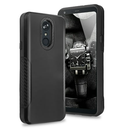 Carbon Fiber Phone Protector Case - TJS LG Stylo 4 2018 / LG Q Stylus Hybrid Carbon Fiber Protective Shockproof Black Drop Protector Phone Case Cover (Black)