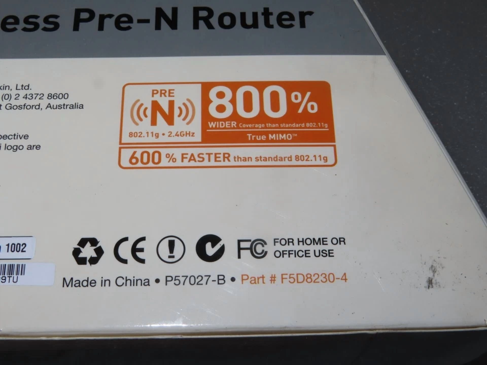 CRESTIN- New Belkin Wireless F5D8230-4 Pre-N 4-Port Router