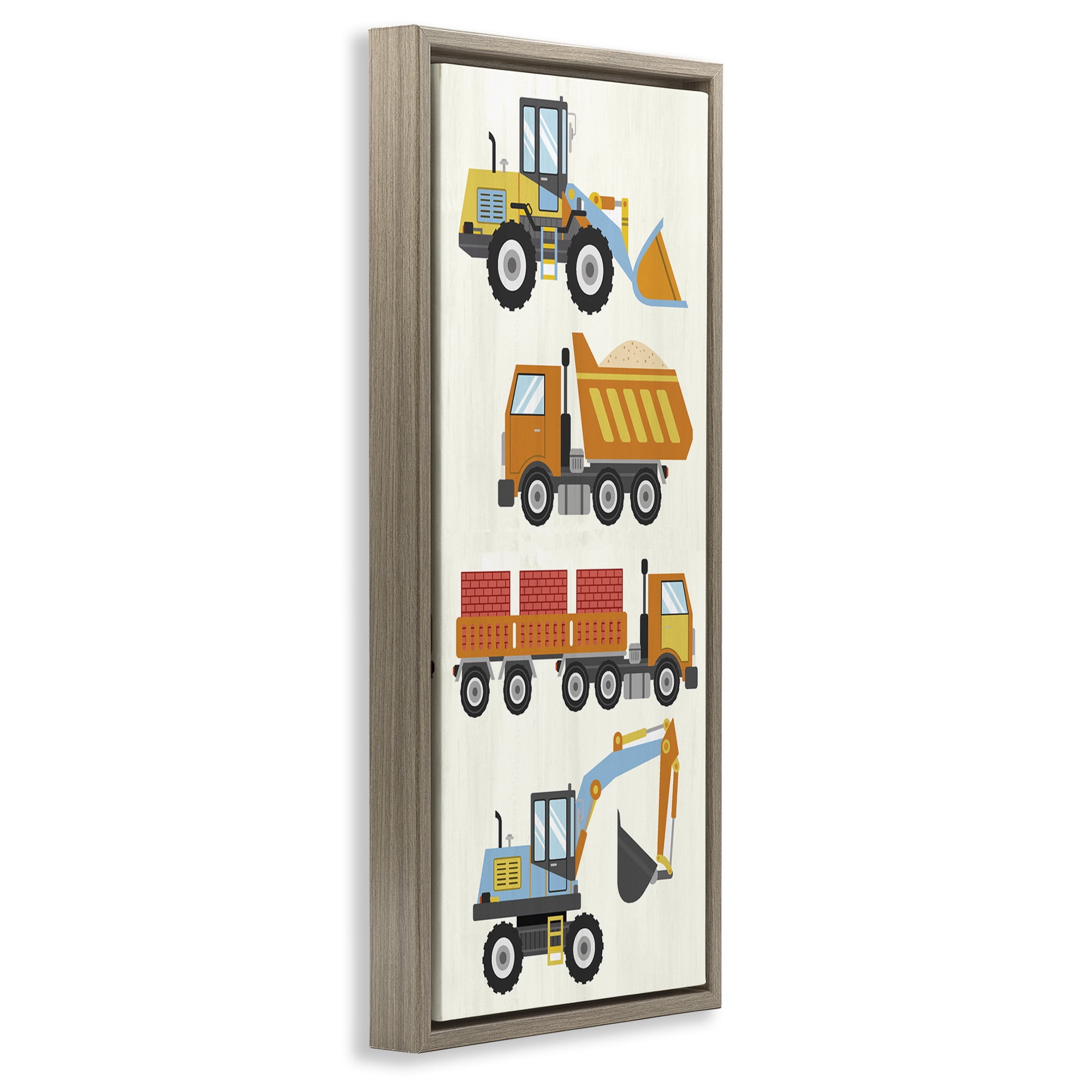 Stupell Industries Playful Construction Vehicles Transportation Painting Brown Floater Framed Canvas Art Print Wall Art, 11 x 25