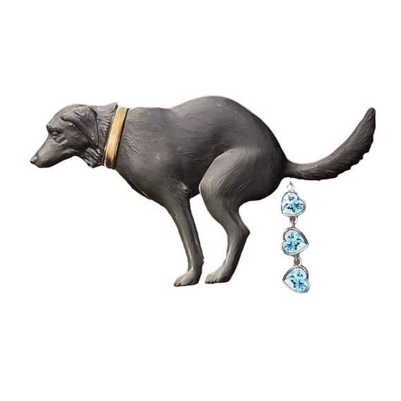 LSLJS Dog Pooping Design Brooch for Friend Dog Poop Metal Brooch Heart Studded Diamond Sweater Clip, Pooping Design Brooch