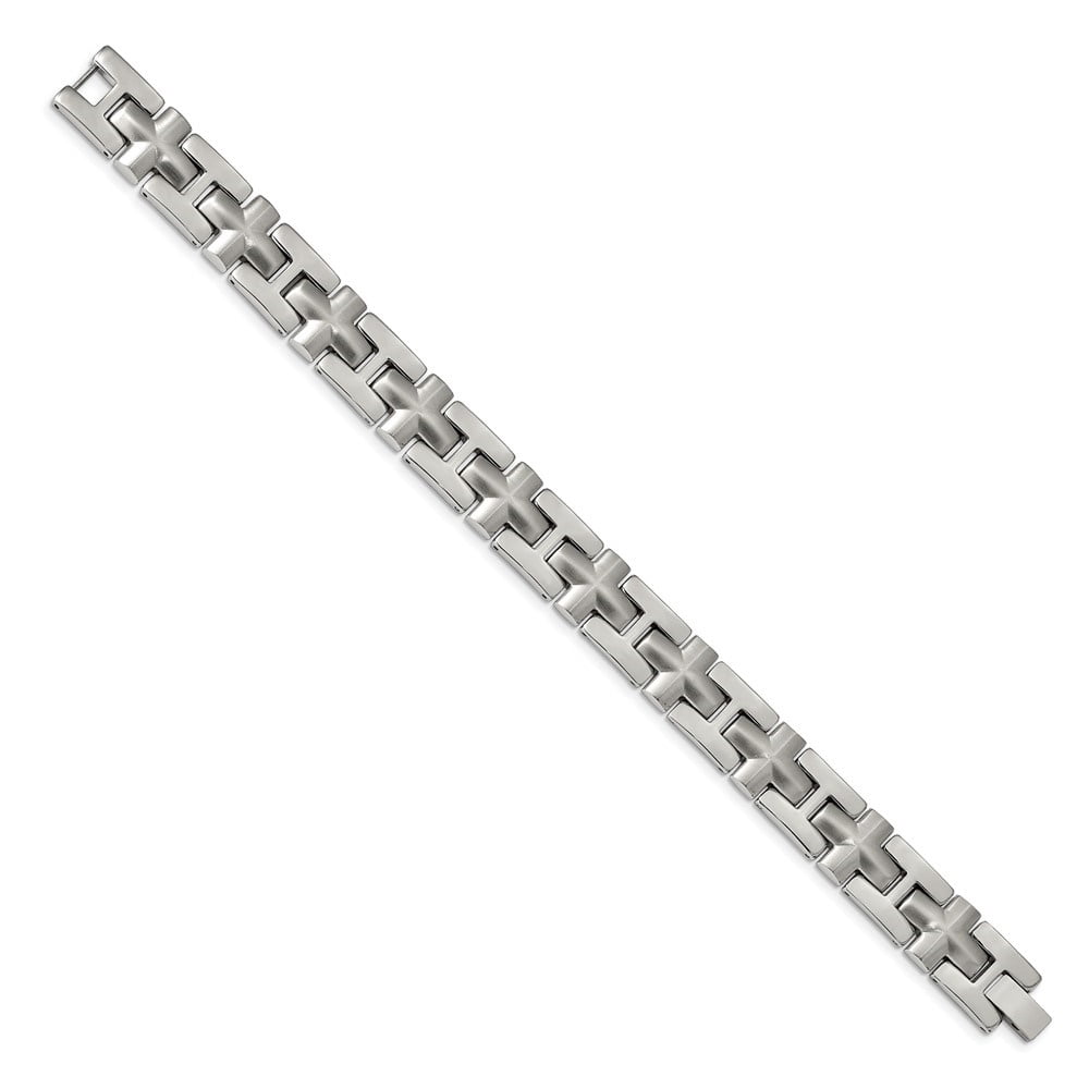 Diamond2Deal Stainless Steel Brushed and Polished Cross Link Bracelet for Men 8.5"