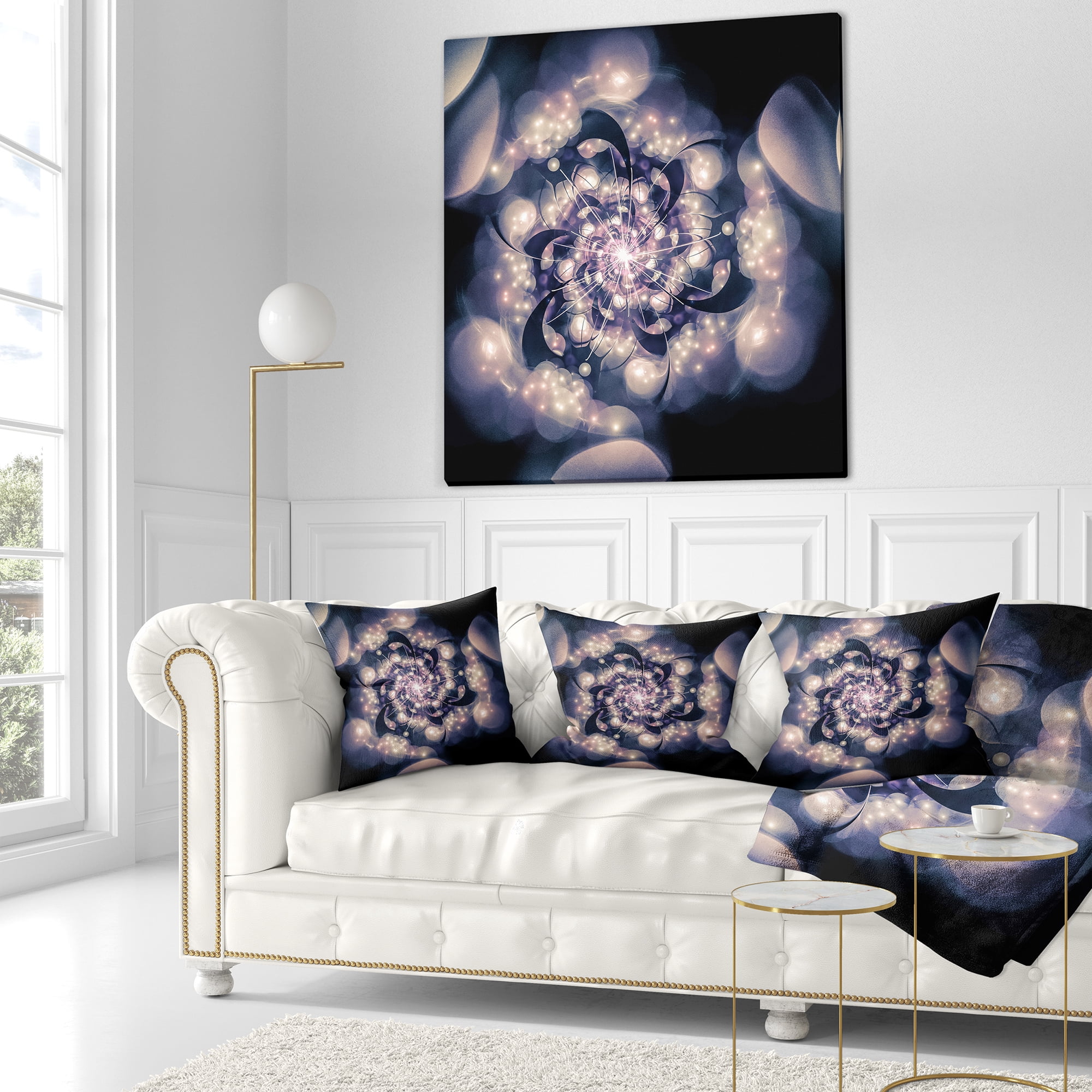Designart Black White Fractal Flower in Dark - Floral Throw Pillow - 18x18