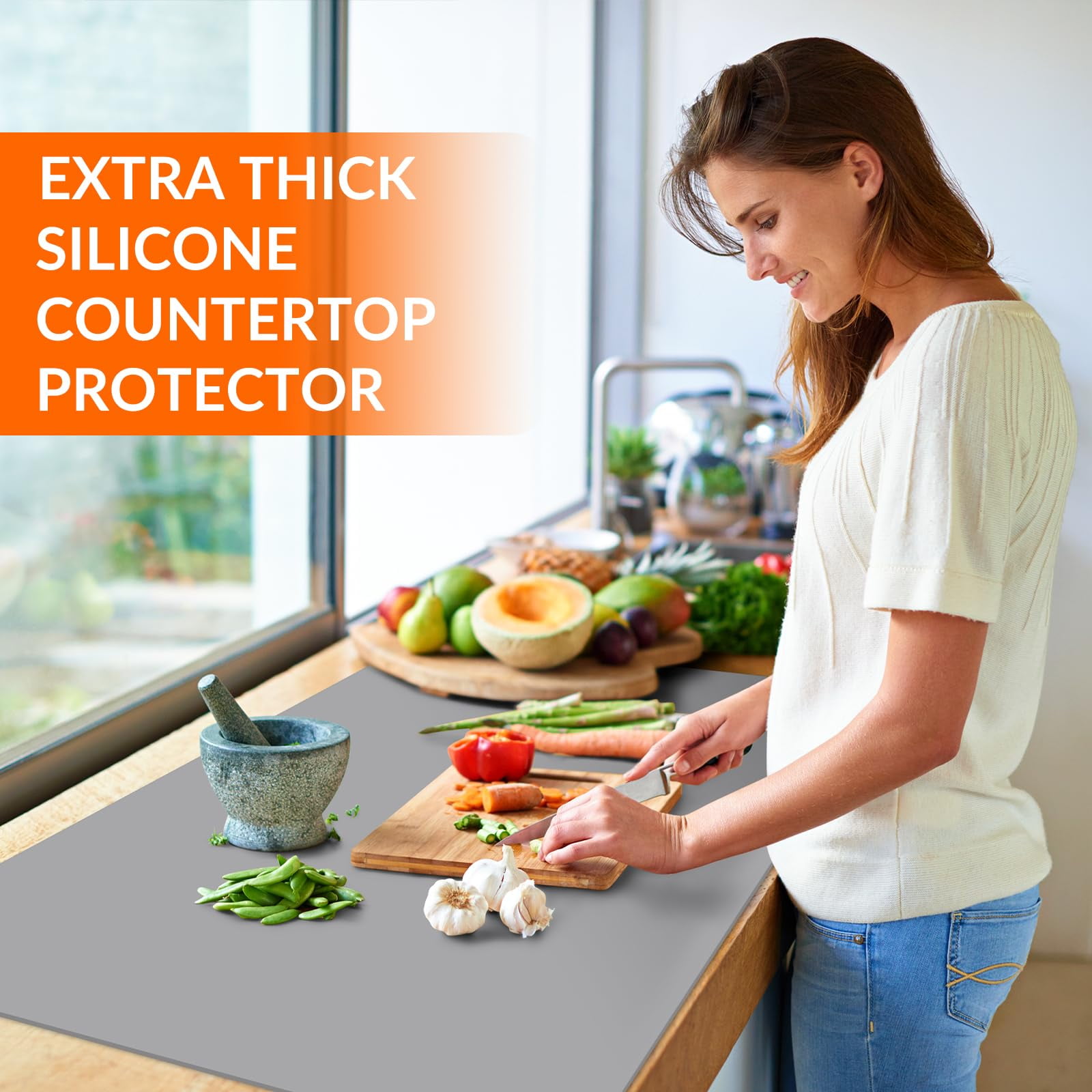 Goldeer Silicone Mats for Kitchen Counter - Heat Resistant Table Mat for Air Fryer Silicone Countertop Protector Nonskid Desk Saver Pad for Craft Coffee Makeup 23.6"L x 15.7"W Light Gray
