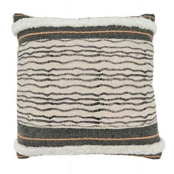 Saro Lifestyle Stripe Printed and Embroidered Down Filled Throw Pillow
