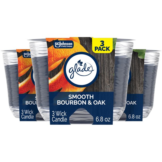 Candle Glade Smooth Bourbon & Oak con aceites esenciales, 200 ml, 3 mechas