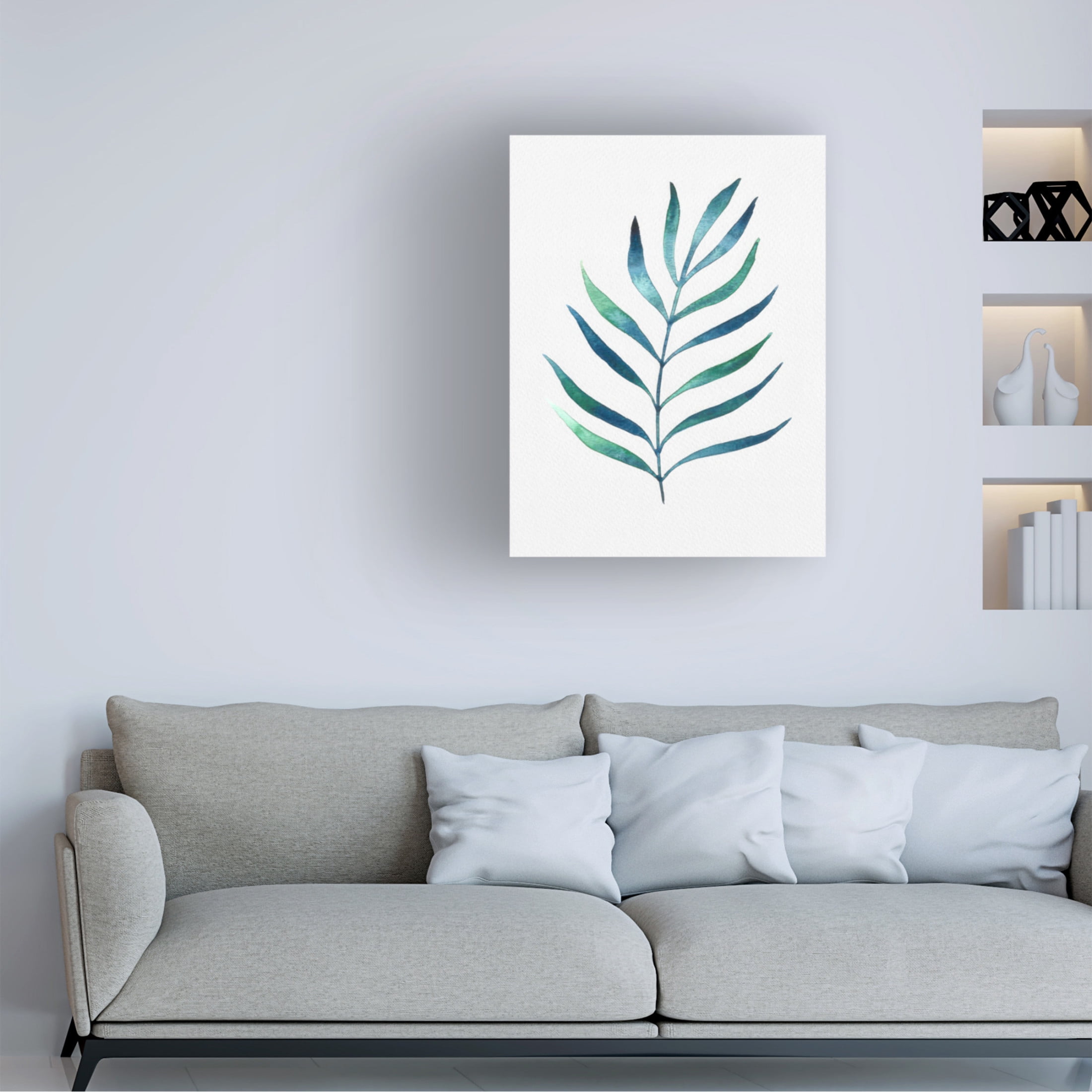 Canvas Wall Art - Cami Juncos 'Blue and Green Watercolor Leaves 2' Wall Art for Living Room, Bedroom, or Office Décor by Trademark Fine Art - 14 x 19 Inches