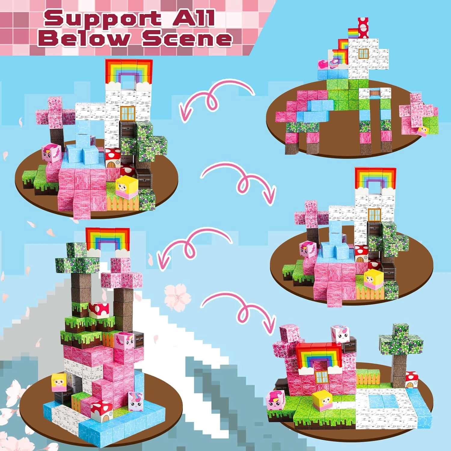 Magnetic Blocks Building Toys for Boys & Girls, 100PCS Building Blocks with Magnificent Unicorn House, Ideal Building & Construction STEM Toys Gifts for Toddlers 3+ Years Old