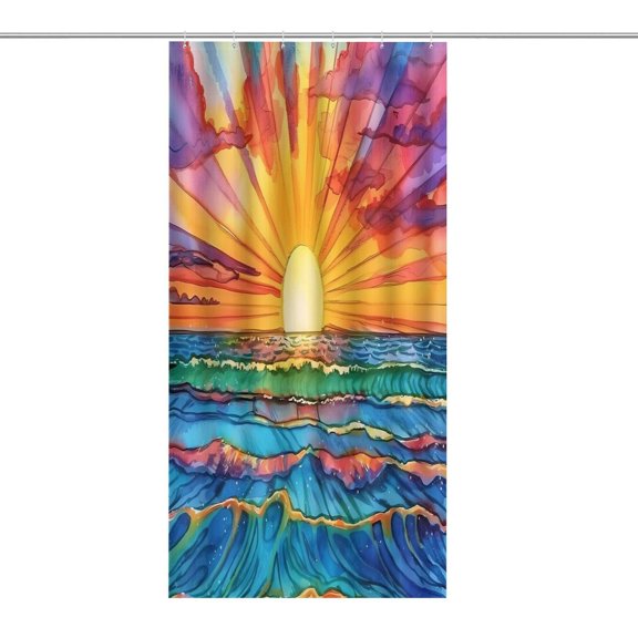 RKSupls Waterproof Shower Curtain, Vibrant Sunset Rays Waves Polyester Shower Curtain with Hooks for Chic Elegant Home Bathtub Bathroom Decor Washable