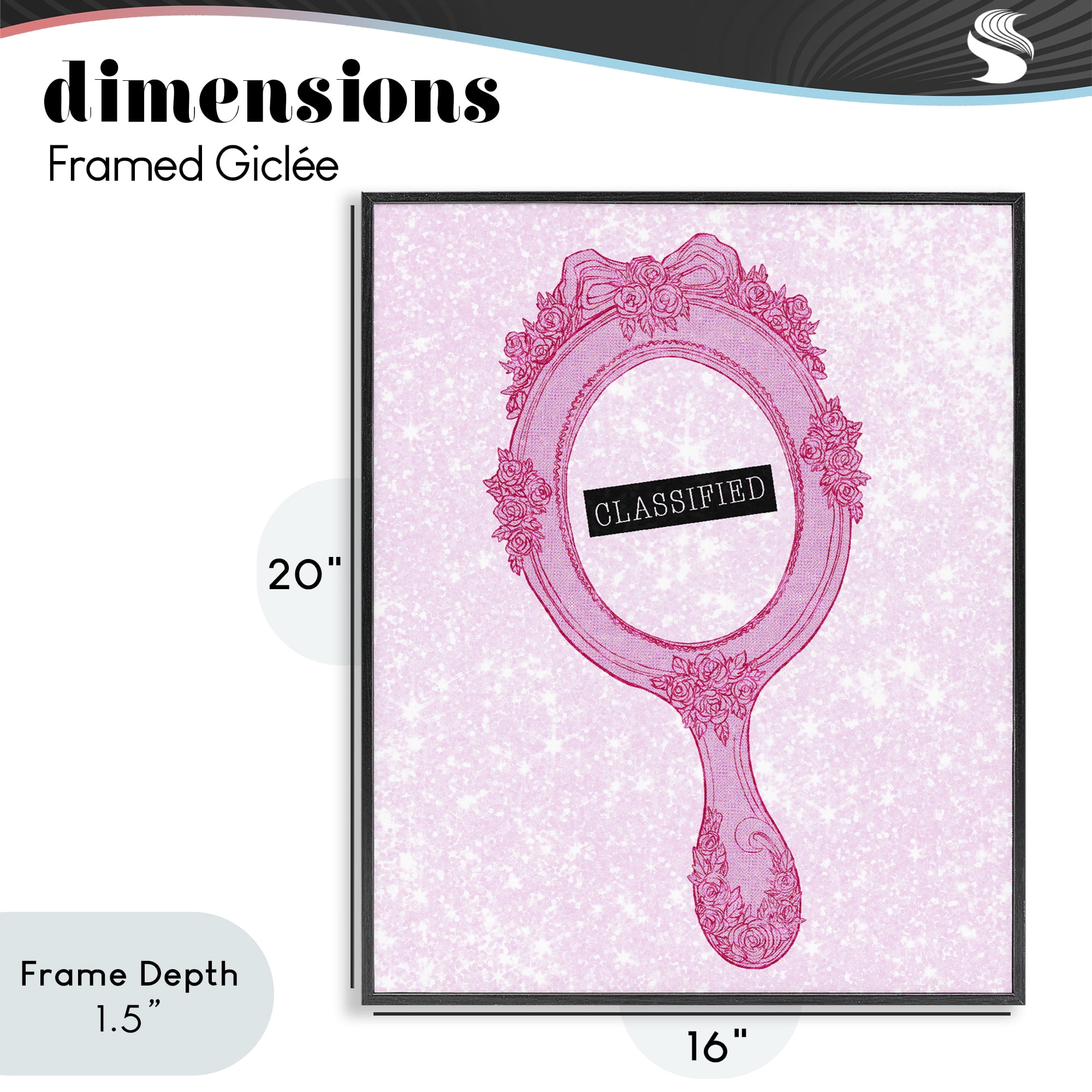 Stupell Industries Classified Ornate Pink Mirror Black Framed Giclee Art, design by Ziwei Li