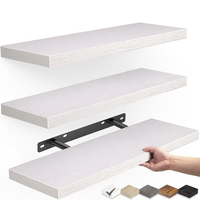 BAYKA Juego de 3 Repisas Flotantes Blancas, Madera Rústica 41 cm