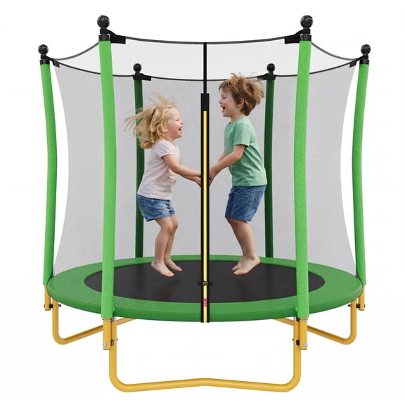 Arspjes 5.5 FT Trampoline for Kids,Indoor Outdoor Trampoline with Safety Enclosure Net,U-Shaped Stable Legs, Foam Padded Poles,Green
