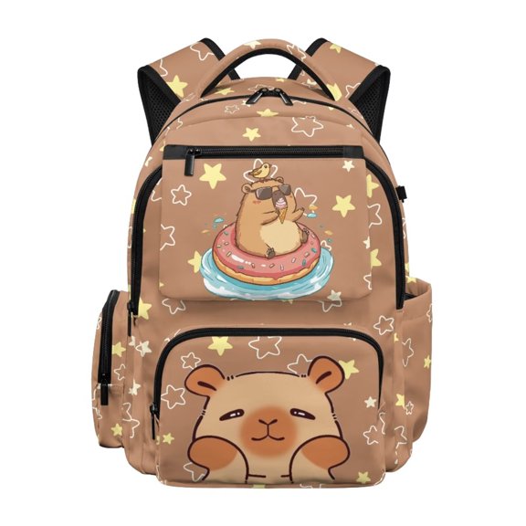 Psesaysky Cute Capybara Backpack for Girls School Bag with Front Pocket Large Capacity 17 Inch Kids Bookbag for Elementary Kindergarten Kawaii Back Pack Ages 6-8 8-10