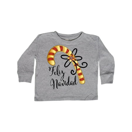 

Inktastic Feliz Navidad Red and Gold Candy Cane Gift Toddler Boy or Toddler Girl Long Sleeve T-Shirt