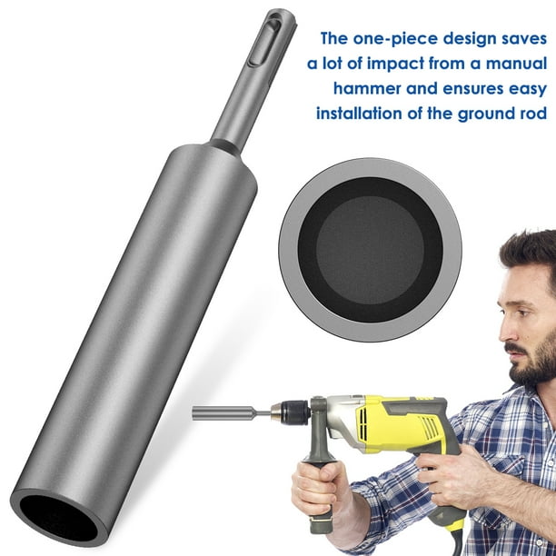 SDS Plus Ground Rod Driver for 5 8Inch and 3 4Inch Ground Rods Durable Hardened Steel Ground Rod Driver 17mm Earth Stake Hammer Drill Grounding Rod for All SDS Plus Rotary Hammer Drill