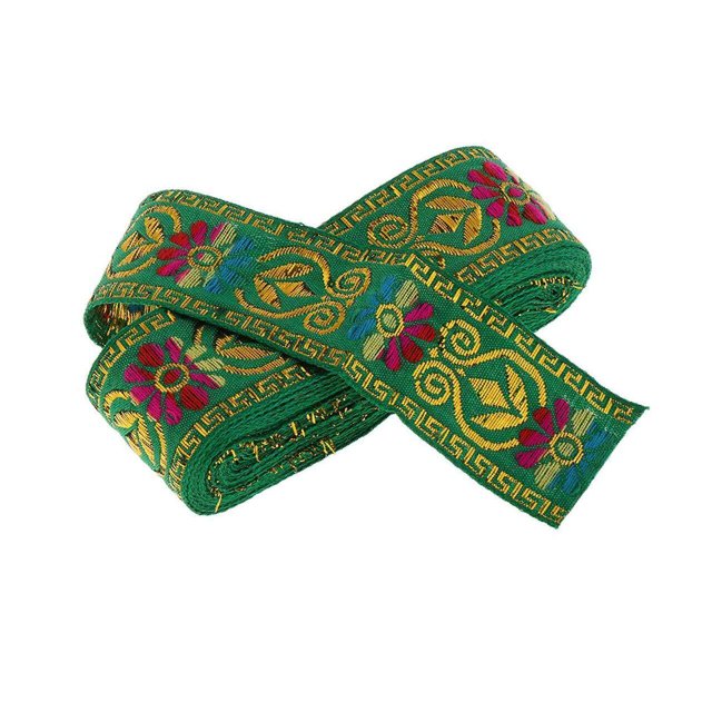 pitrice National Style Sewing Jacquard Trim National Ribbon Roll Trim Ribbon Roll DIY Crafts Decoration Grass Green