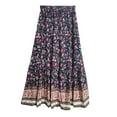 thumbnail image 2 of SWSMCLT Women's Gypsy Skirt Pleated Mid Rise Spring Aline Button Casual Elastic Ankle Length Summer Elastic Waist Navy 8, 2 of 5