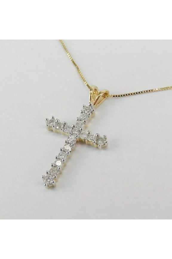 2 CT Round Cut Diamond Cross Pendant Necklace 14K Yellow Gold Over Free Chain