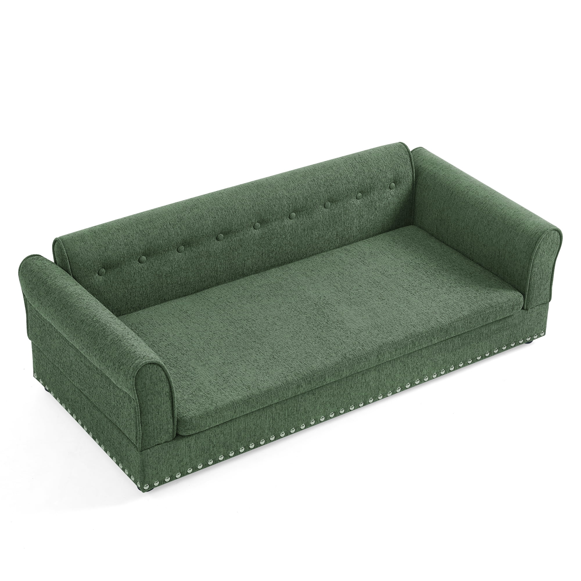 Oversized Pet Sofa, Elegant Modern Linen Fabric Elevated Dog Sofa Bed, Comfortable Oversized Rectangular Pet Bed with Backrest & Armrest for Large & Oversized Dogs, Olive Green