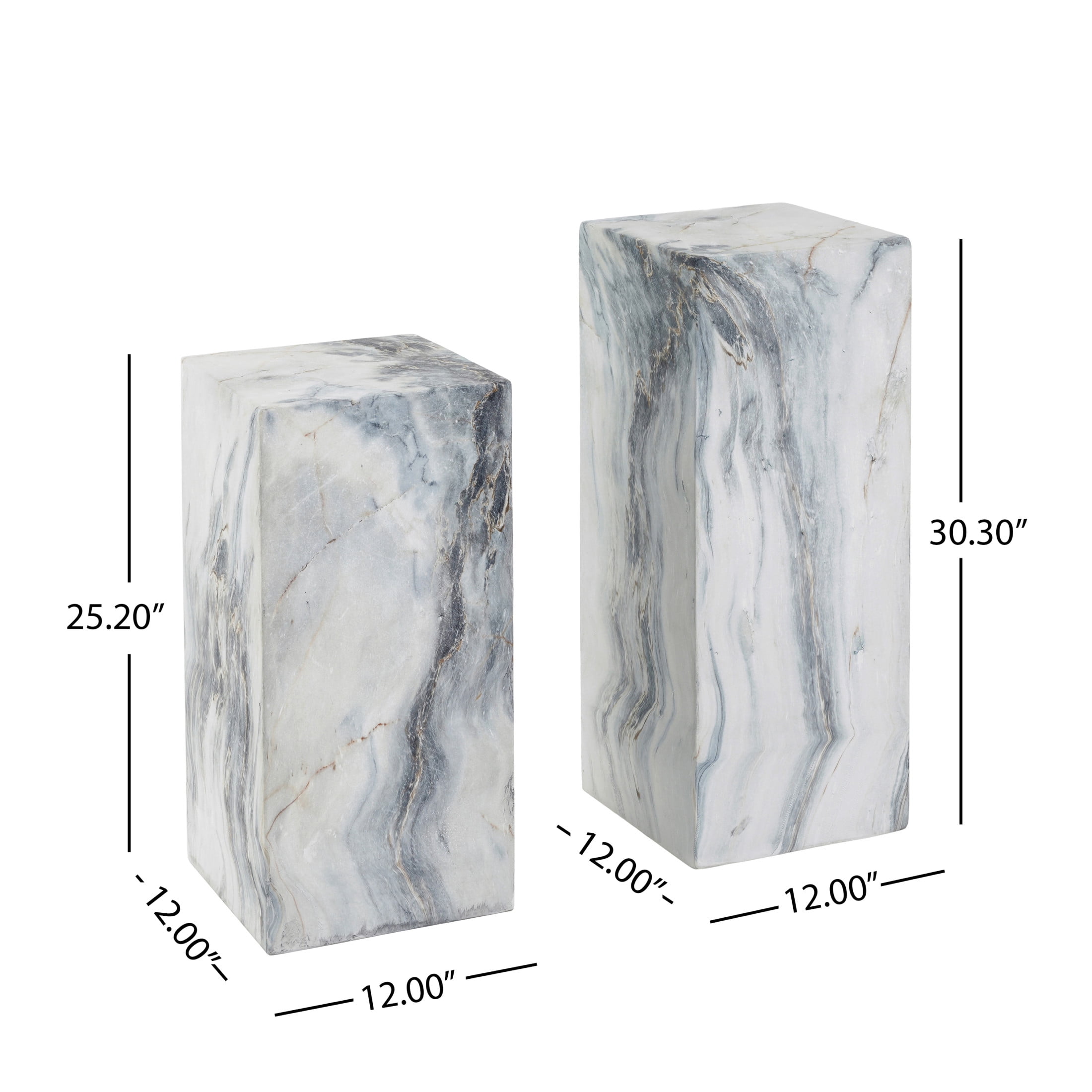 Christopher Knight Home Indoor Outdoor Handcrafted Modern Pedestal Plant Stand, Marble Effect, Set of 2