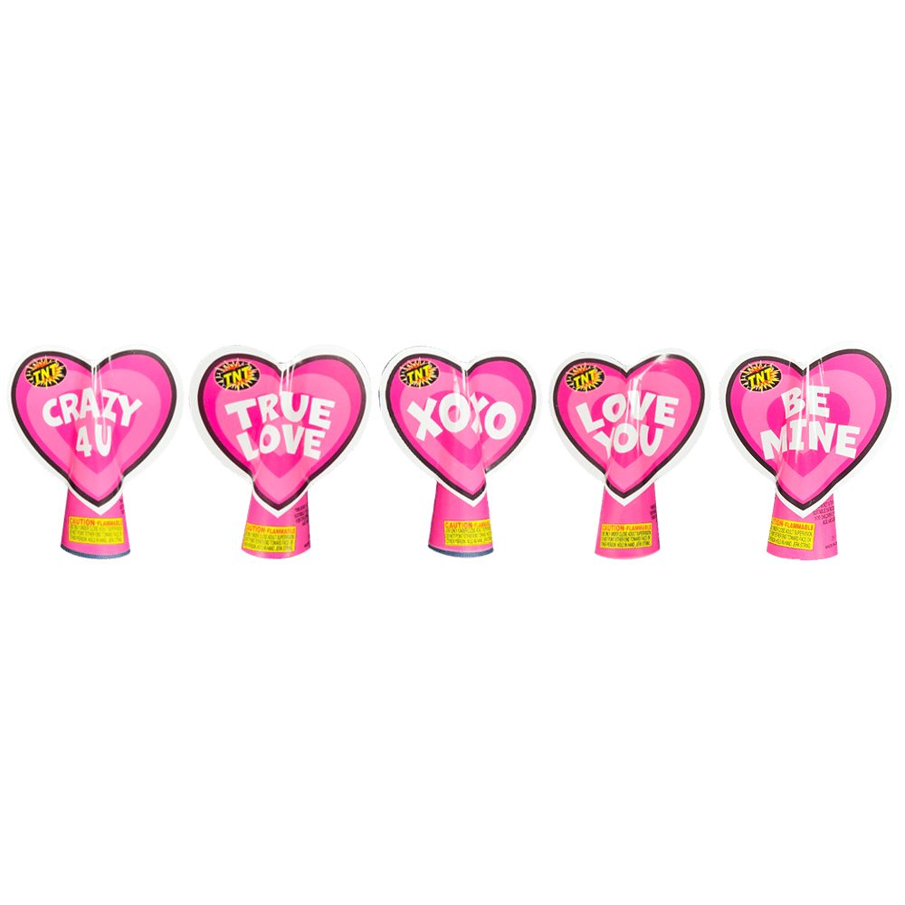 Heart Party Poppers, TNT Fireworks, 5 Blister Packs, 30 Total Party Poppers