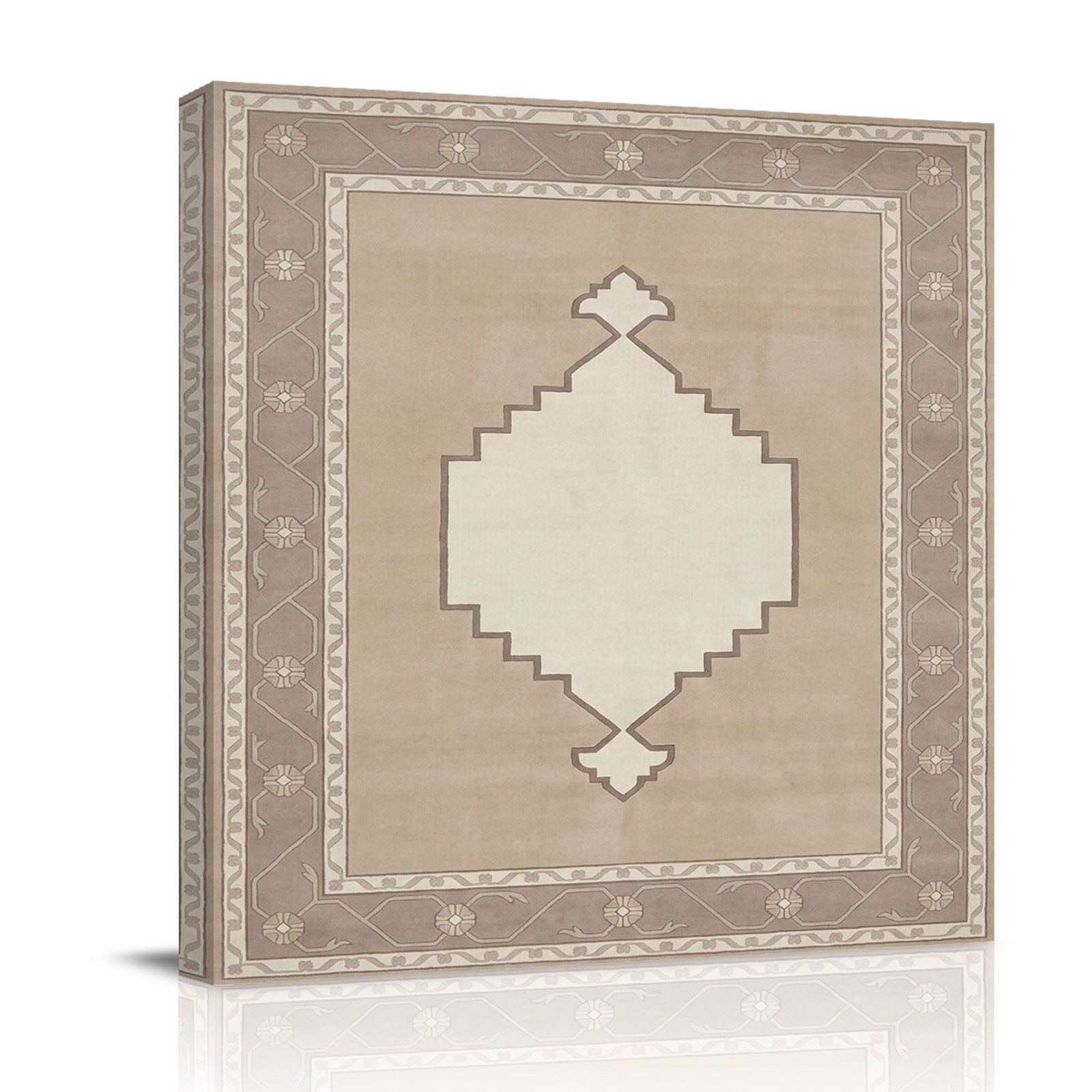 Rhombus Geometric Canvas Wall Art for Living Room Brown Flower Pattern Retro Border Country Wall Decor Framed Artwork Pictures Ready to Hang for Bedroom Office Home Decor