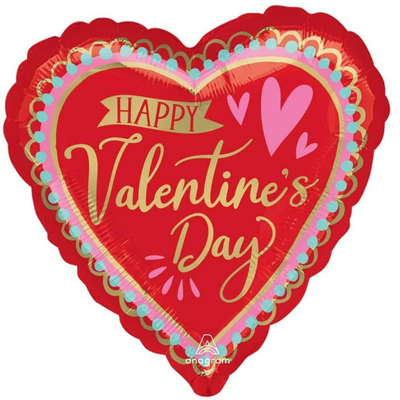 Happy Valentine's Day Artistic Affection 18 Inch Heart Shaped Foil Mylar Balloon [47098]