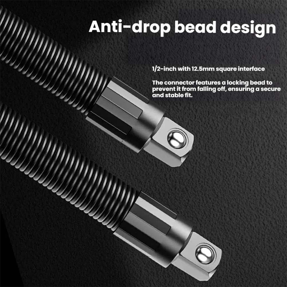 1/2 Flexible Shaft Extension Extender Torque Socket Set, Heavy Duty Flexible Socket Extension Impact Wrench Bar for Automotive Repair, 360° Bendable Ratchet Bar for Tight Spaces (9.84IN)