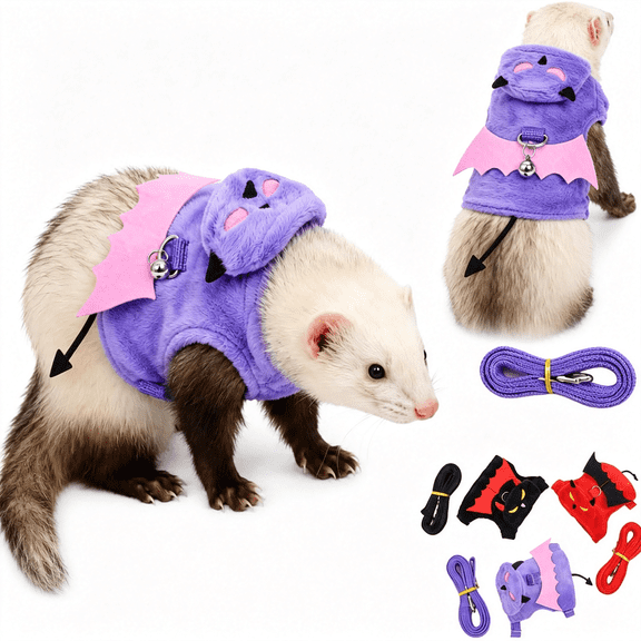 GASTROPOD Small Animal Harness and Leash Set,Adjustable Escape Proof Ferret Harness Vest for Adult Ferret,Meerkat,King Squirrel&Fancy Rat,Soft Comfortable Pet Walking Harness with Leash