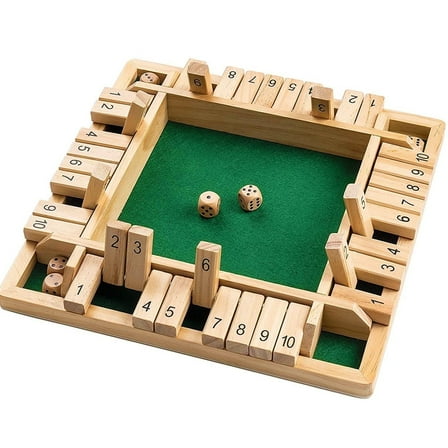 1-4 Players Shut The Box Dice Game,10 Numbers Traditional Wooden Pub Bar Board Family Game Dice for and Adults