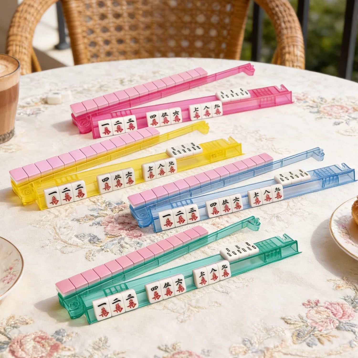 4-Pack Clear Acrylic Mahjong Racks with Pushers – Tile Holders for American Mah Jong