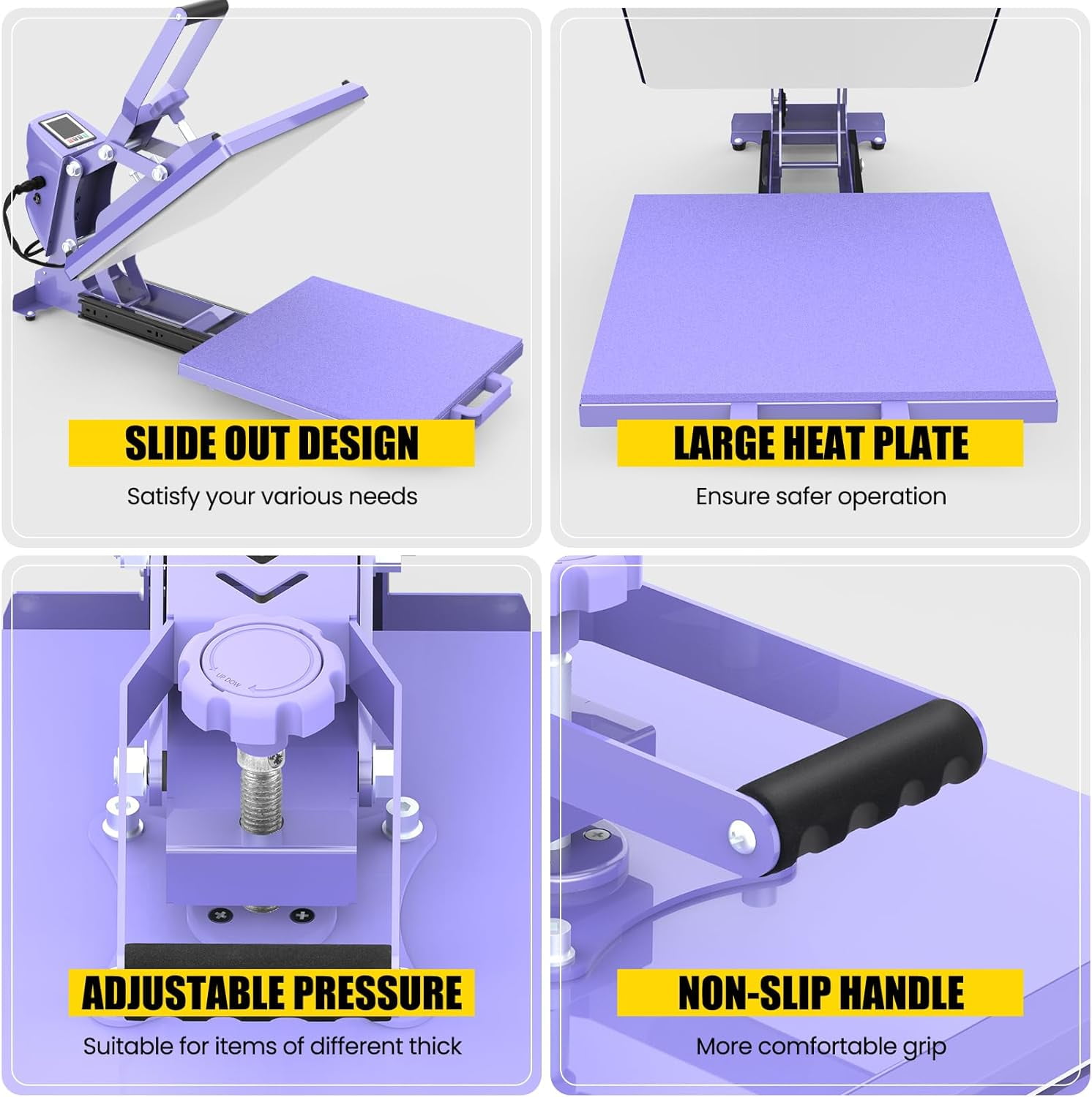Adnoom Clamshell Heat Press 15x15 with Slide Out Design, Industrial-Quality Sublimation Press with Dual Tube Heating System, Digital Heat Transfer Machine for T-shirt, Mouse Pad, Pillows, Purple