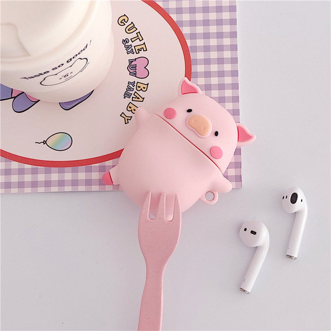 AirPods Case Cute Cartoon 3D, Gmyle Silicone Protective Shockproof Earbuds Case Cover Skin Lovely Characters Compatible for Apple AirPods 1 & 2 (Pink