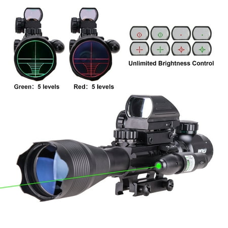 Riser Scope Mount - Pinty 4-16x50 AOEG Tactical 22 Rail Mount Long Rifle Scope Rangefinder Reticle O-ring Green Dot Laser Red & Green Sight For AR15