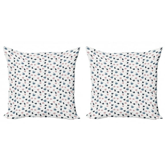 Tea Party Throw Pillow Cushion Cover Pack of 2, Teapots Cezve Briki for Cozy Time Coffee Cup Rhythmic Print, Zippered Double-Side Digital Print, 4 Sizes, Purpleblue Pale Rose, by Ambesonne