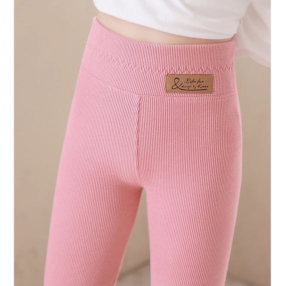 Splozh Girls Leggings Toddler Kids Baby Girls Cotton Ribbed Warm Ankle Leggings Stretchy Basic Full Length Pants for Winter,Pink,3-4 Years