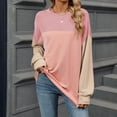 thumbnail image 2 of JUUYY Womens Color Block Texture Long Sleeve Tee Shirt Loose Casual Round Neck Cotton T-Shirts Tops Pullover Pink S, 2 of 6