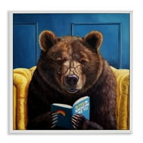 Stupell Industries Brown Bear Reading Dating Book Animals & Insects Painting White Framed Art Print Wall Art, 12 x 12