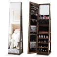 thumbnail image 1 of Gymax 360 degree Swivel Jewelry Cabinet w/Full Length Mirror Back Shelves Lights for Bedroom Rustic Brown, 1 of 10