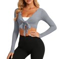 thumbnail image 2 of Byworldtasic Womens Wrap Tie Tops Long Sleeve Workout Crop Wrap Shirts Casual Lightweight Yoga Active Tops, 2 of 9