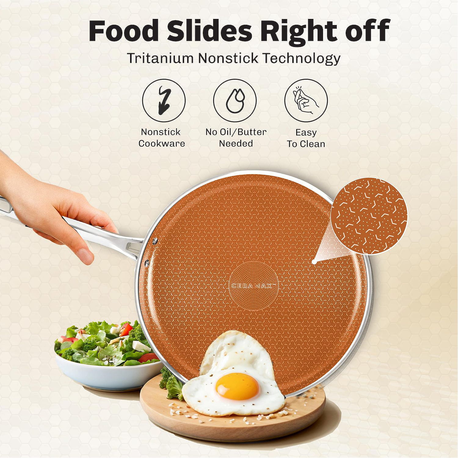 Ceramax 3pc Non Stick Frying Pans Set, 8, 10, 12 inch 3 Layer Tri-Ply Ceramic Frying Pan Skillet Set with Tritanium Nonstick Technology, Micro Textured Ceramic Etched Design, Induction Ready