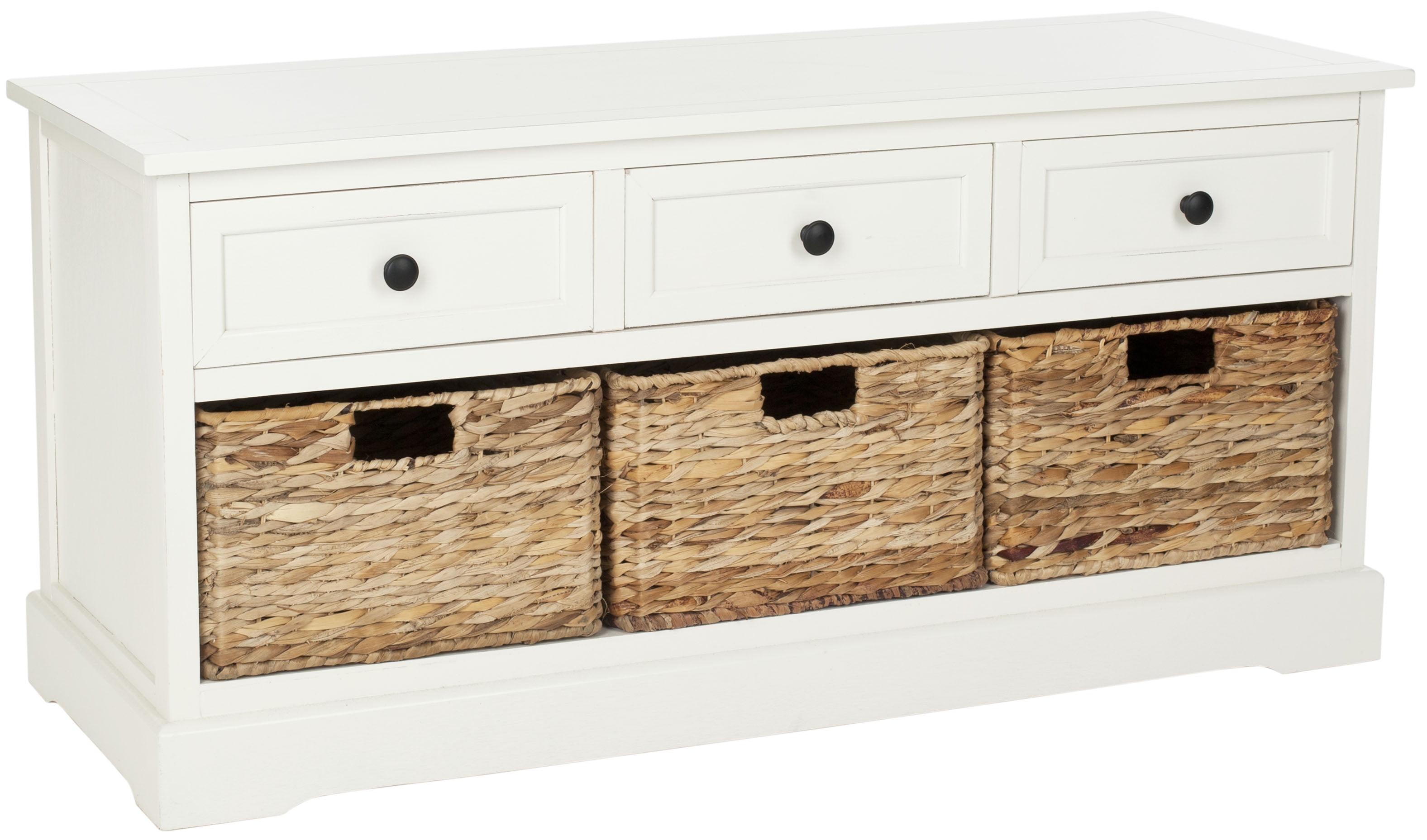 SAFAVIEH Damien Storage Bench with 3 Wicker Baskets and 3 Drawers, Distressed Cream