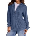 thumbnail image 1 of Suéteres para Mujer, Sudaderas de Punto de Larga con Cremallera, Sudaderas Acanaladas, Sudaderas Casuales Holgadas con Bolsillo. Azul Oscuro L, 1 of 9