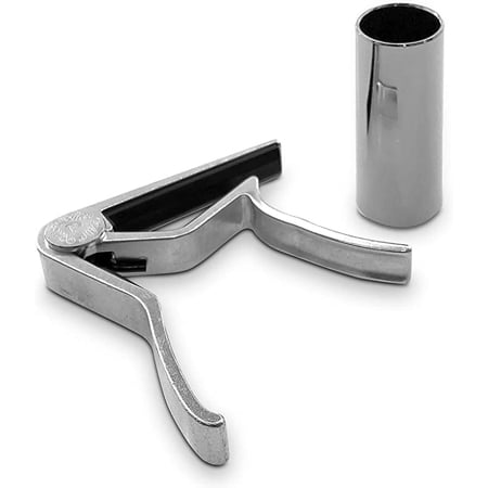 Pyle 4 String 2 Piece Accessory Kit Capo-Premium Zinc Metal Capo & Steel Slide for Acoustic Guitar